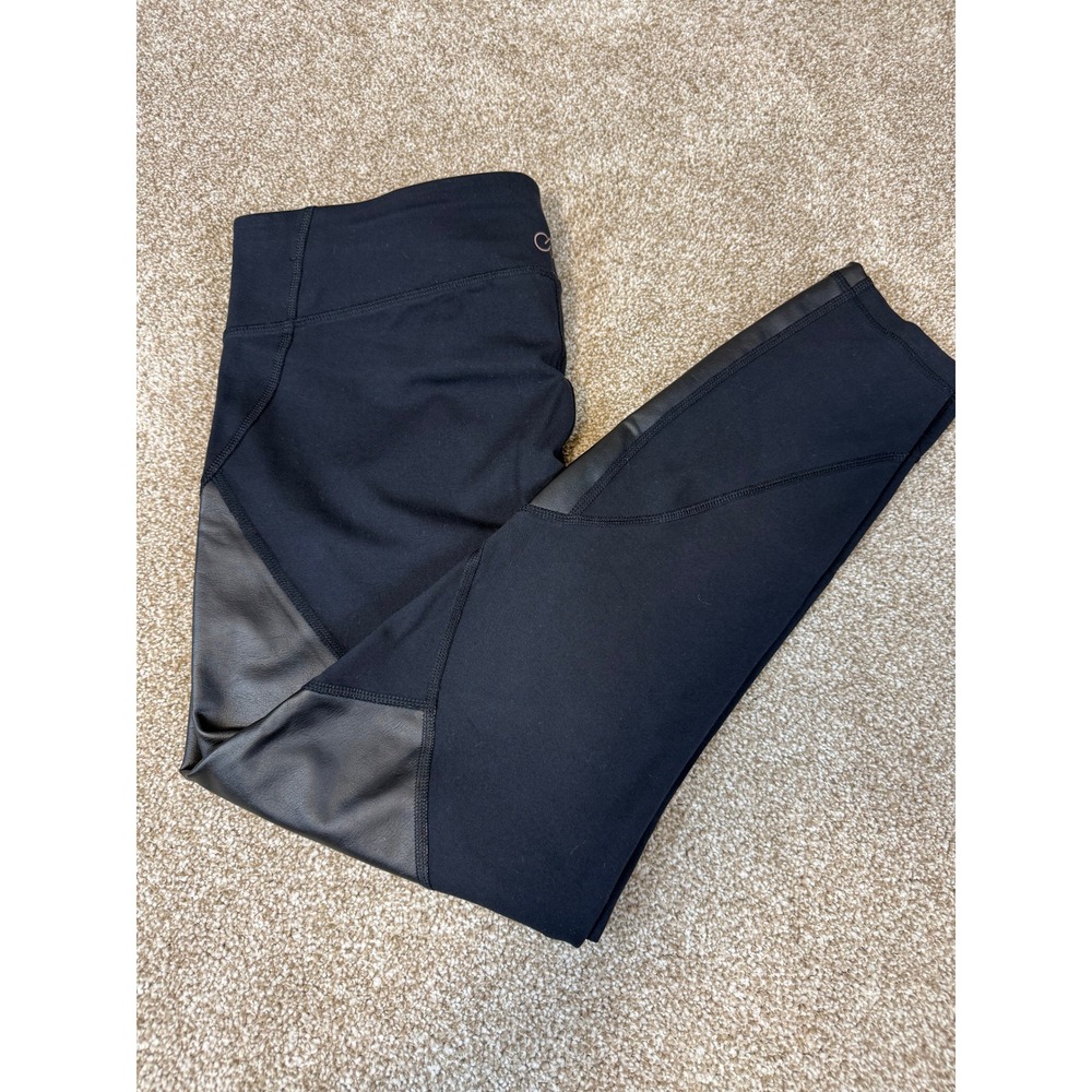 CALIA by Carrie Underwood Womens Black Faux Leather Moto Leggings Large Edgy Gym